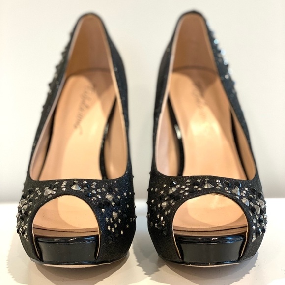 Black Platform peep toe pumps with sparkle 5 inches tall size 7 - Picture 7 of 13